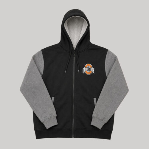 Chamarra Ohio State Buckeyes capucha sherpa negro:gris Chamarra Ohio State Buckeyes capucha sherpa negro/gris