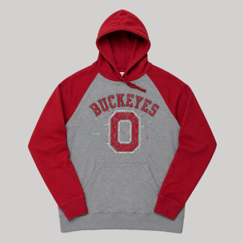 Sudadera con Capucha Ohio State Buckeyes Raglan Gris y Roja - Talla S (Importado USA)