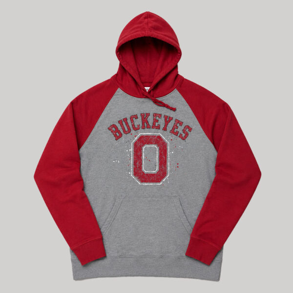 Sudadera con Capucha Ohio State Buckeyes Raglan Gris y Roja Sudadera con Capucha Ohio State Buckeyes Raglan Gris y Roja - Talla S (Importado USA)