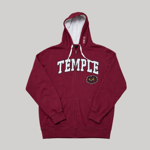 Sudadera con Capucha y Cierre Temple Owls Vino - Talla S (Importado USA)
