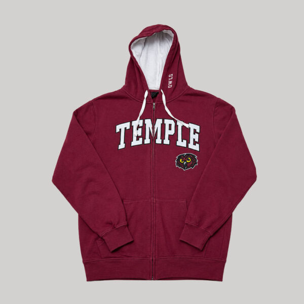 Sudadera con Capucha y Cierre Temple Owls Vino - Talla S (Importado USA)